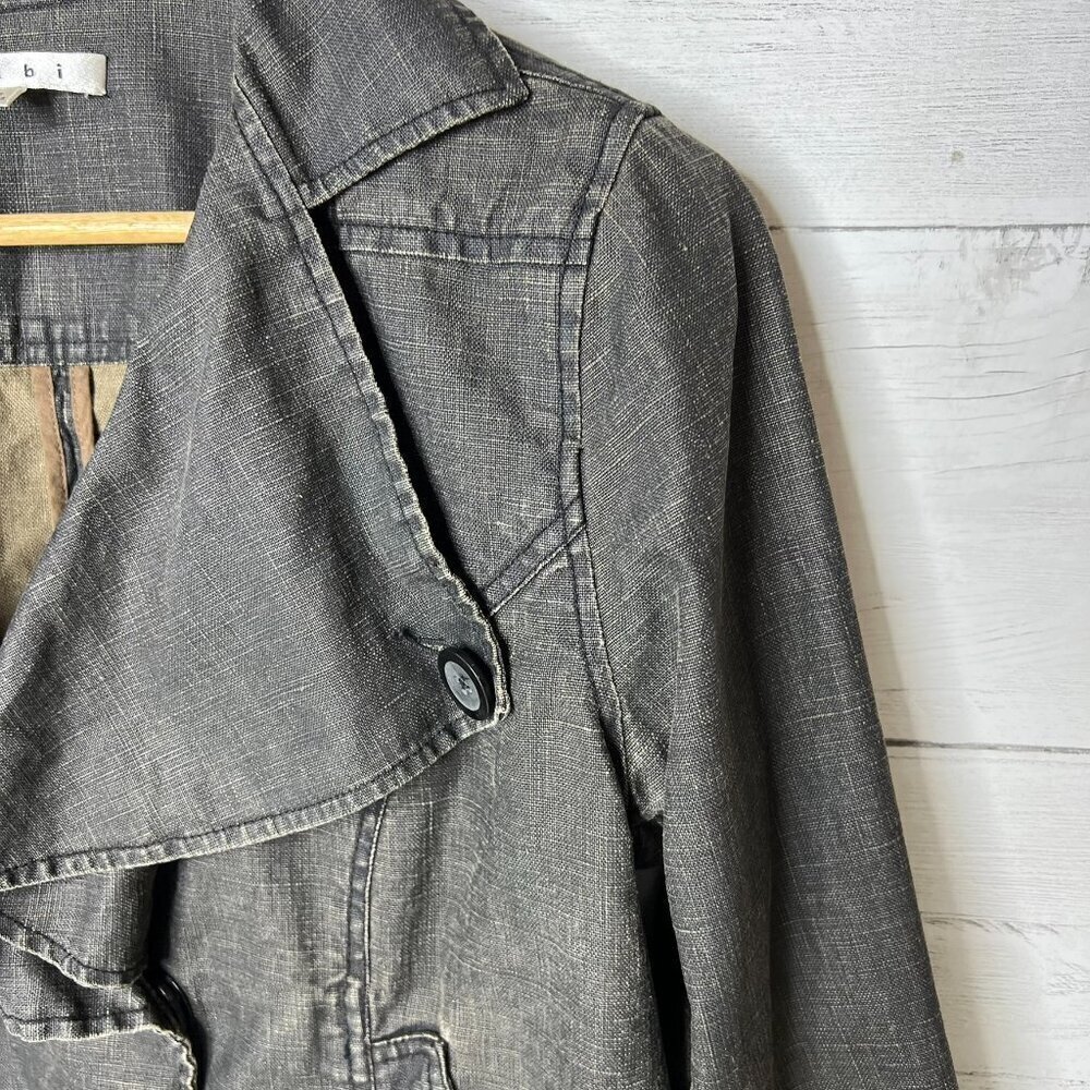 Cabi Jacket Womens Size Medium Black Faded Waxed 100% Linen Cropped Ruffle - Picture 7 of 16